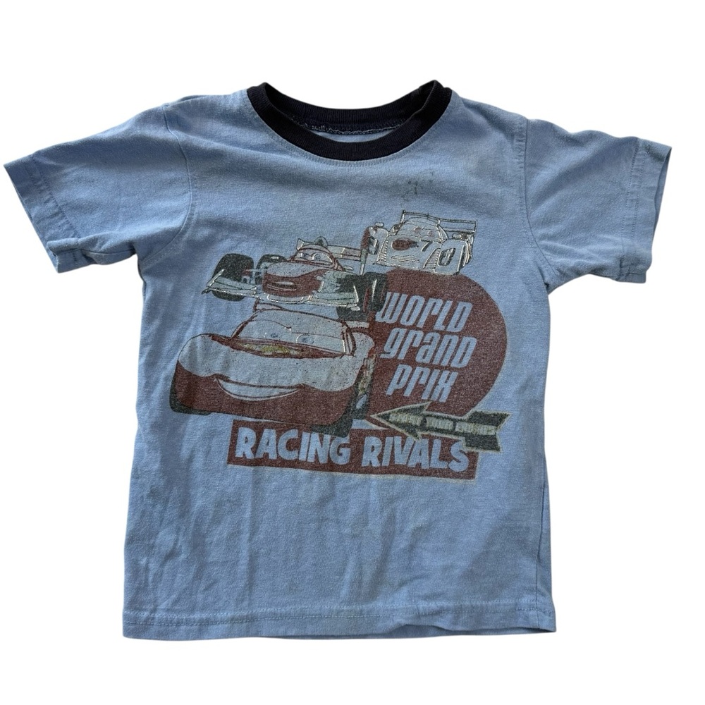 Disney Pixar Cars 2 Kids T-Shirt – Size 5T – Light Blue & Navy – Worn Graphic